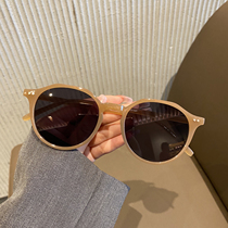 Net red sunglasses Xia small face round face glasses 2021 Korean version of the tide Hong Kong style retro rice white frame sunglasses female ins