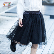 Anti-light black girls skirt polka dot mesh soft girls short skirt autumn and winter half skirt childrens half skirt