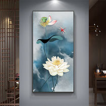 Home entrance decorative painting new Chinese vertical version of Chinese painting lotus aisle decoration mural corridor single hanging painting