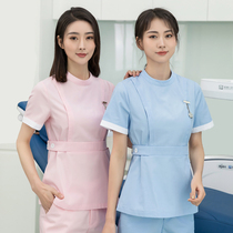 Nurse clothing female summer short long-sleeved thin section suit round neck high-end cotton dental oral medical work clothes