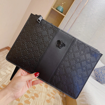 High-end mens handbag handbag mens large capacity luxury leather soft leather hand grab bag hand grip Bull Leather Envelope bag