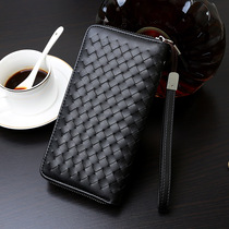CHAOKLI mens wallet braided long zipper money clip for mens hand bag leather handbag genuine leather mobile phone mens bag