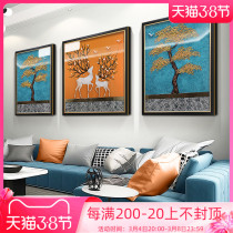 Living Room Decoration Painting Sofa Background Wall Mural Modern Light Lavish Atmosphere Hung Painting Handcrafted Solid Objects Painting Fu Lu