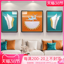 Modern minimalist living-room decoration painting light extravagant sofa Background wall frescoed feather solid objects triptych upscale
