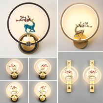 New Chinese all-copper wall light luxury living room sofa TV background wall lamp Zen jade bedroom high bedhead lamp