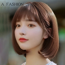 Wig short hair female summer face repair fashion wave head full real hair silk headgear air bangs full head wig set