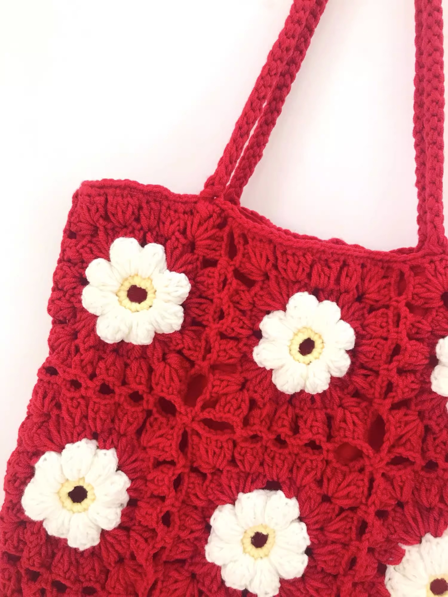 彩色花朵毛线包 手工钩花编织泰国fafa单肩包