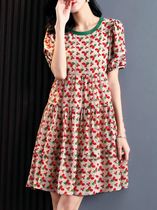 Mulberry Silk Temperament Skirt 2022 Summer New Ladies Small Subround Collar Short Sleeve Crumbled Genuine Silk Dress
