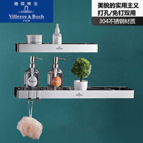 Weibao punch-free bathroom rack stainless steel bathroom storage rack shower room wall-mounted washstand mirror front rack