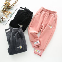 Children Garsuede pants Children Thickened Outwear Sports Pants Baby Spring Autumn Winter Integrated Suede Light Core Suede Warm Long Pants