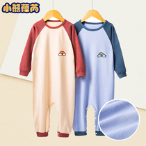 children's autumn and winter home clothing for boys and girls one-piece pajamas baby anti-kick sleeping bags for older children thermal fleece crepe clothing