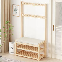 Solid wood large clothes hanger into the door hall clothes hat rack changing shoes stool integrated hanging hanger floor multifunctional bedroom home net red
