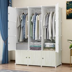 Plastic wardrobe rental assembly solid wood bedroom modern simple hanging out adult home wooden simple storage storage