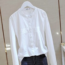 Hong Kong round collar white long sleeve shirt woman 2022 spring new small fresh lining 100 hitch casual blouse opener