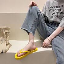 Herringbone drag women Ins ChauXia outside wearing flat bottom Fashion clip foot beach slippers Anti-slip thick bottom couple plywood cool tug