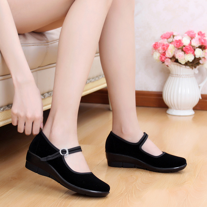 Wanhe Thai old Beijing cloth shoes women's shoes wedge type single shoes soft soles work shoes black hotel shoes dancing shoes mother shoes