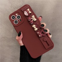 Applicable apple 13Promax mobile phone shell iPhone12 wine red wristband bracket 13Pro full package 12Pro max silicone anti-fall xs goddess new 11 advanced