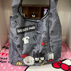 New Thick Cartoon Folding Environmentally Friendly Bag Cute Portable Supermarket Shopping Bag Large Capacity Black Personality