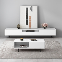 Nordic slate TV cabinet coffee table combination modern minimalist white paint living room small apartment TV cabinet light luxury