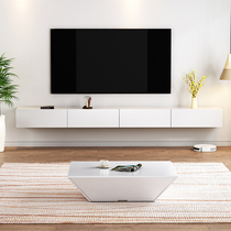 Solid wood net red hanging white paint TV cabinet coffee table combination modern minimalist wall-mounted TV cabinet coffee table