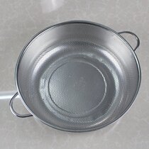 Two sets of fruit basin cream flat bottom stainless steel basin large number thickened kitchen drain basket for household special thickness