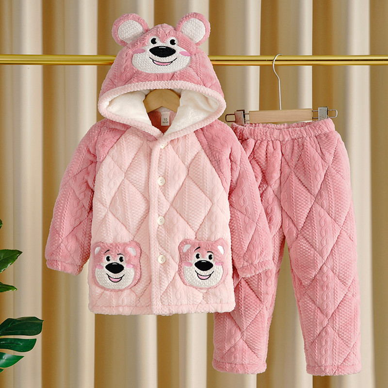儿童珊瑚绒睡衣女孩秋冬款加厚宝宝小孩中大童卡通男童家居服套装