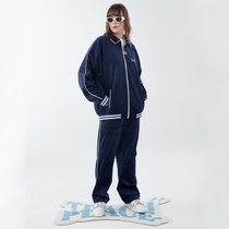 TEACH PEACE basic logo striped zipper coat loose and recreational velvet sport suit tide card