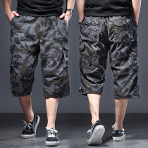 Hong Kong trendy brand Edison Chen loose and thin camouflage shorts three-point pants mens large pocket pants large size pants overalls