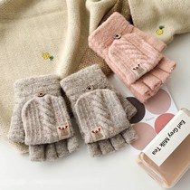 Dual Purpose Flip Glove Half Finger Glove Lady Winter Student Writing Office Warm Gloves Knit Wool Thread Dew Finger