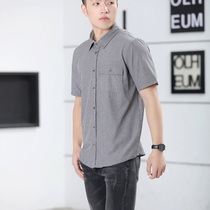 Mens summer casual business large size Khmer high elastic short-sleeved shirt new mature mens skin-friendly shirt