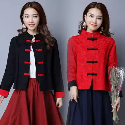 2021 Spring and Autumn new ethnic style women's style Chinese style collar buckle loose long sleeve Tang suit top cotton coat