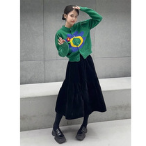 2022 new Sister Wind Winter Clothing High Level Sensze Breeze Green Sweater Matching Dresses Two Suits Women Autumn Winter