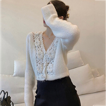 2022 Spring loaded new European goods Advanced sense Heavy work hook Flower hollowed-out knit cardigan Raccoon Soft Glutinous Sweater Woman