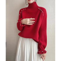 Ogoods Heavy work little fragrant wind super-looking raccoon suede New Years red sweater womens winter new 2021 exploits