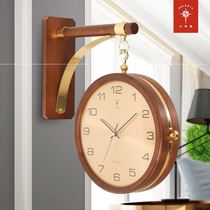 New double-sided hanging bell new Chinese walnuts wood quartz bell pure copper hanging table creative stylish two-faced belling-room
