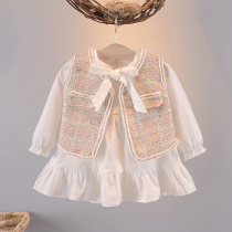 Girls suit autumn clothing 2021 new foreign air trendy small balsamic wind horse chia one-piece dress childrens baby two sets