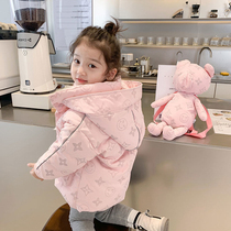 Girl jacket Winter 2021 new trendy ocean gas full print Lianhood cotton clothes Childrens baby warm blouses