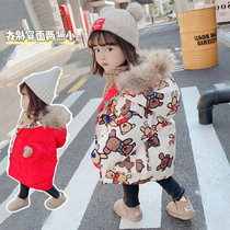 Girl cotton clothes Winter 2021 new cute and two sides wearing thickened with fur collar jacket Childrens baby cotton clothes