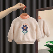 Girl Sweatshirt Autumn Winter 2021 New Minima Cute Little Flower Pattern Warm Suede Cardiff Children Baby Thickened Blouses