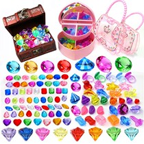 Children Precious Stones Toys Diamonds Crystal Seven Colored Acrylic Plastic Toys Jewel Princess Girl Treasure Chest Box