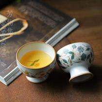 Fragrant collection of Jingdezhen Ceramics Pure Handmade Full Work Hand Painted Tea Cup High Foot Cup Wine Tasting Cup Masters Cup Koru Tea Furniture