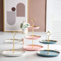 Nordic network red luxury finished gold side multi-layer ceramic strike dessert table afternoon tea fruit disk photo stage