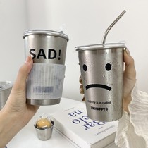 Industrial wind 304 stainless steel straw cup S anti - fall cup with cup coffee cup household cold drink cup