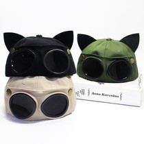 Hat Cute Cat Ear Pilot Glasses Baseball Woman Autumn Winter Duck Tongue hat female Korean version student with sunglasses