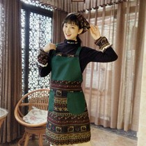 Retro National Wind Apron New Pure Cotton Cloth Apron Women Kitchenette Cooking Home Work Workwear Anti Oil Stain
