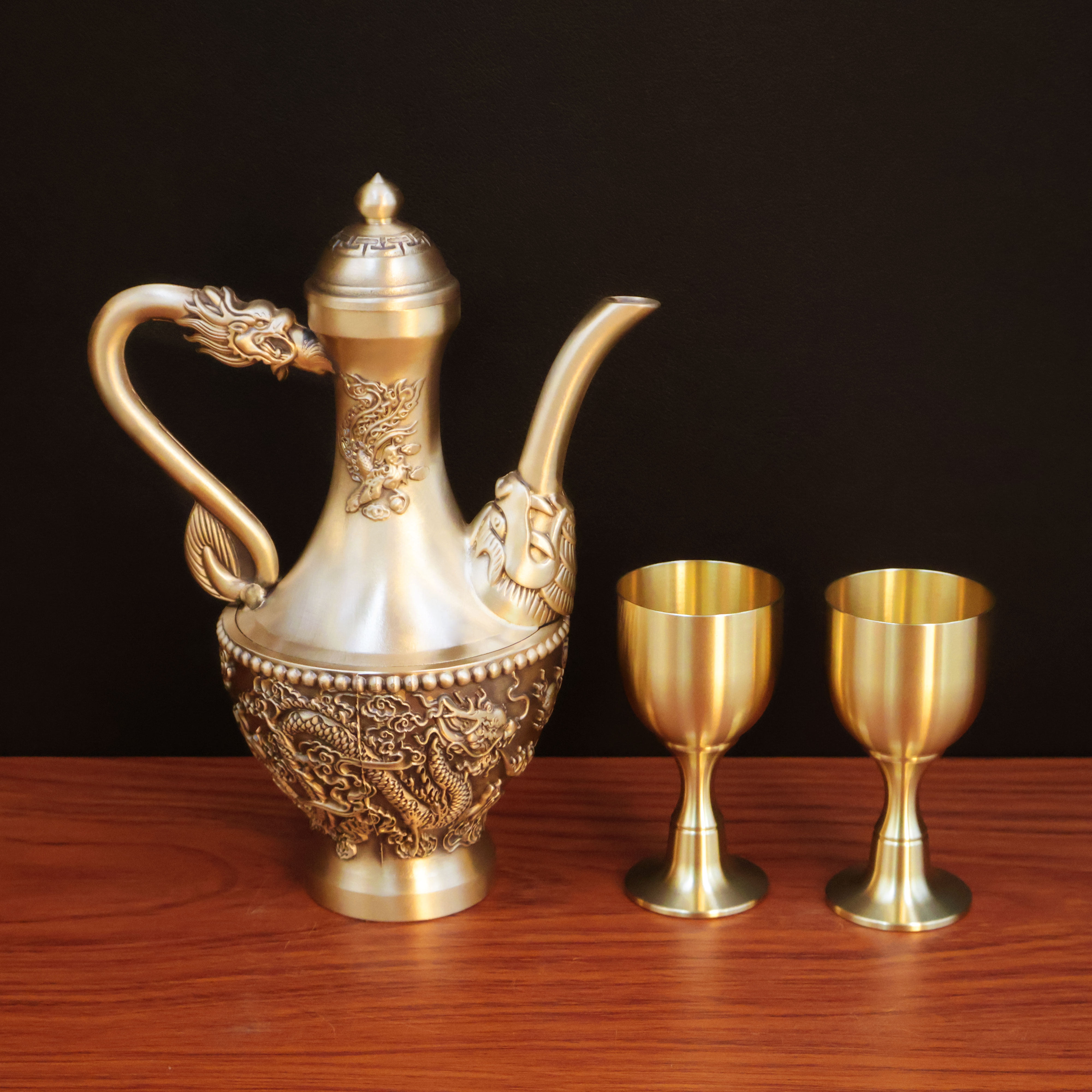 黃銅龍鳳茶壺手把壺擺件小茶壺供佛供仙酒杯酒壺工藝禮品擺飾茶具家用