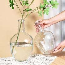 Simple transparent big belly glass vase hanging bell horse drunk wood special vase living room flower arrangement extra large floor decoration