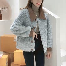 Yi Xin beautiful clothes wear leather collar stitching wool coat short temperament fashion wild 2021 Winter thick top