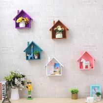 Small house on solid wood wall cute room wooden sub-house shelf childrens room decoration Chuang Xiao Yi installed shelf partition