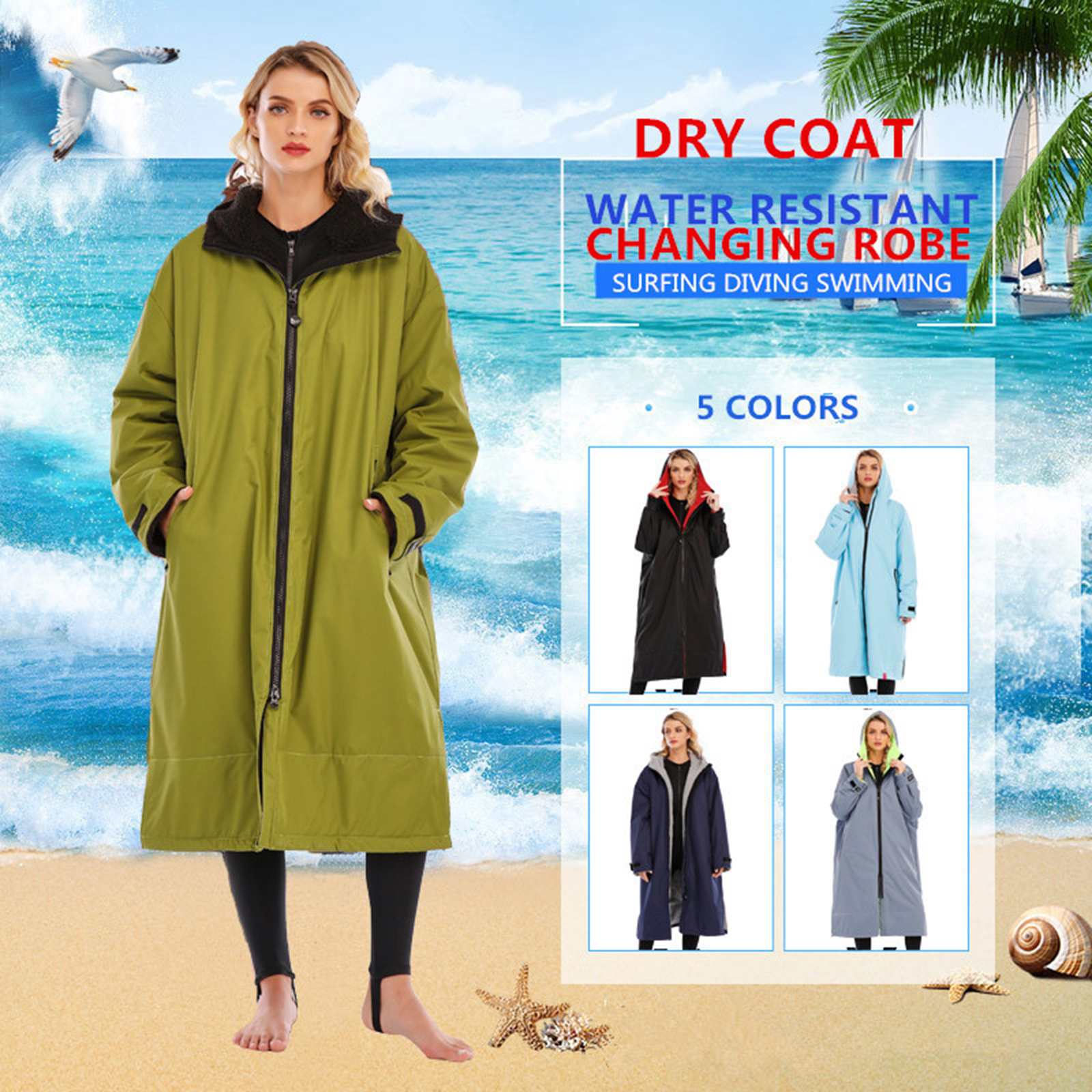 Waterproof Surf Changing Robe Women Men Swim Coat Jacket Cloak Parka Hood